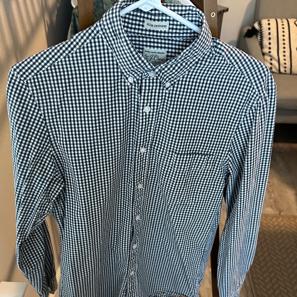 J. Crew Navy and White Gingham Shirt